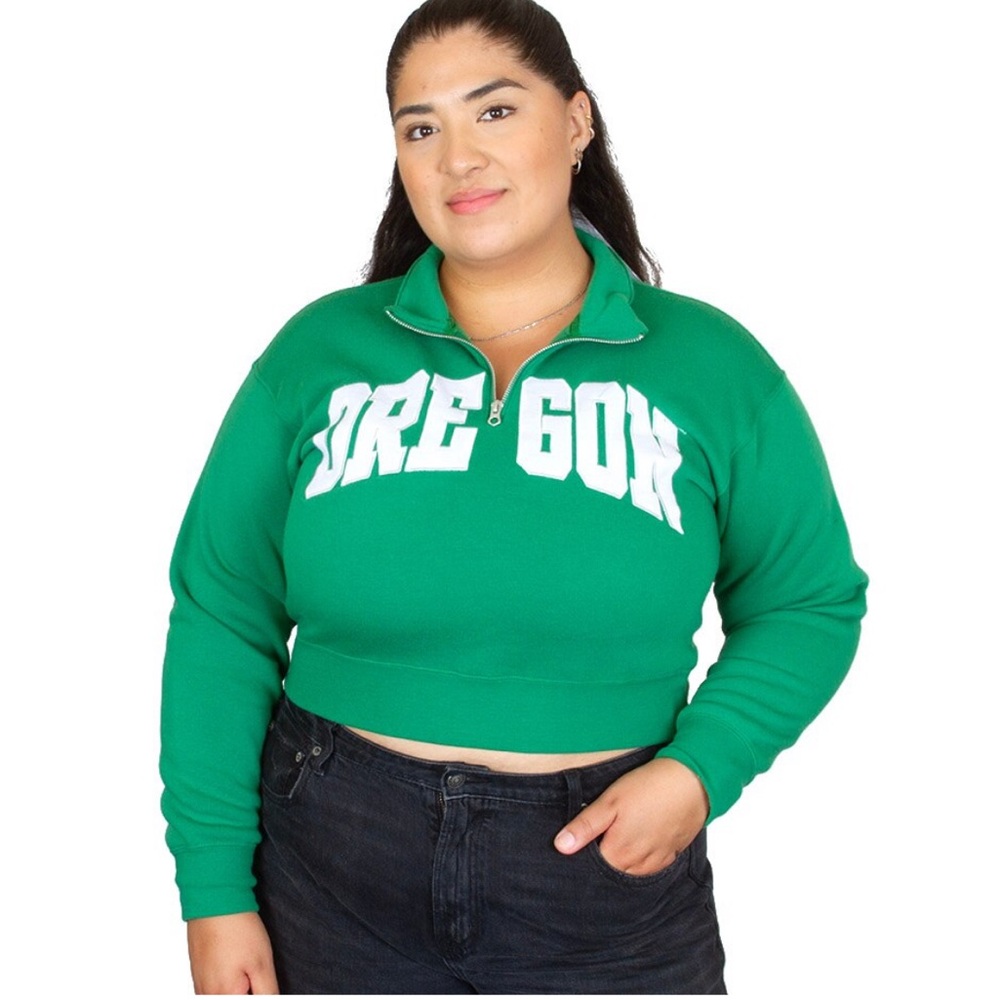 Women’s Medium Oregon Ducks Green And White Cropped 1/4 Zip